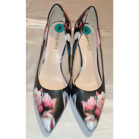 Nine West Women's Act Fresh Pointed Toe High Heels Pumps Black Floral Size 8 M - Picture 3 of 8